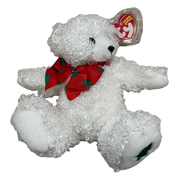 Ty White Teddy Bear with Red Bow - Picture 1 of 4